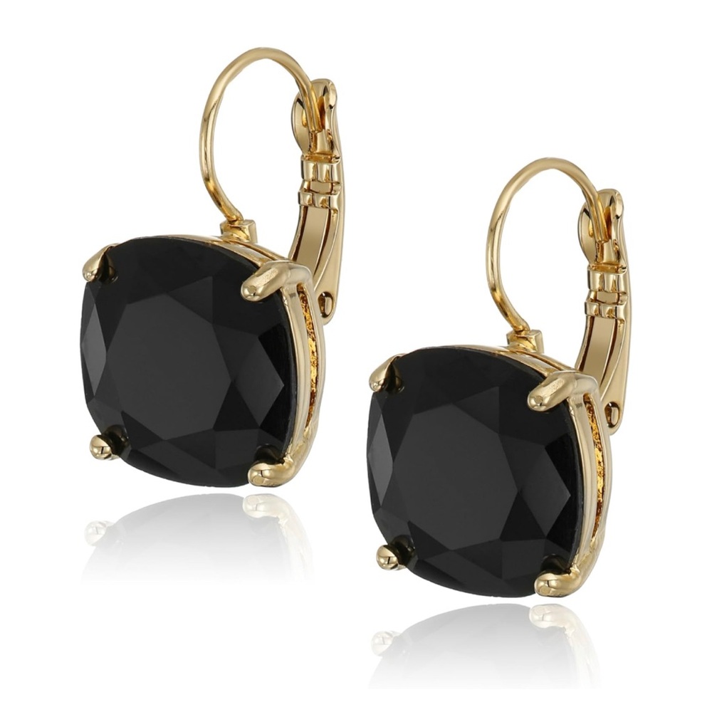 KATE SPADE • Black Crystal Squared Away Leverback Earrings